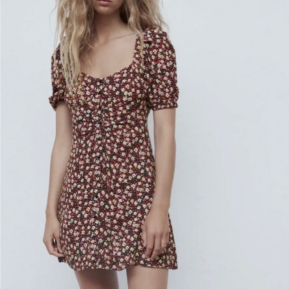 knee length dresses for ladies Zara Basic women's black floral dress size L – Solé Resale Boutique main image 0
